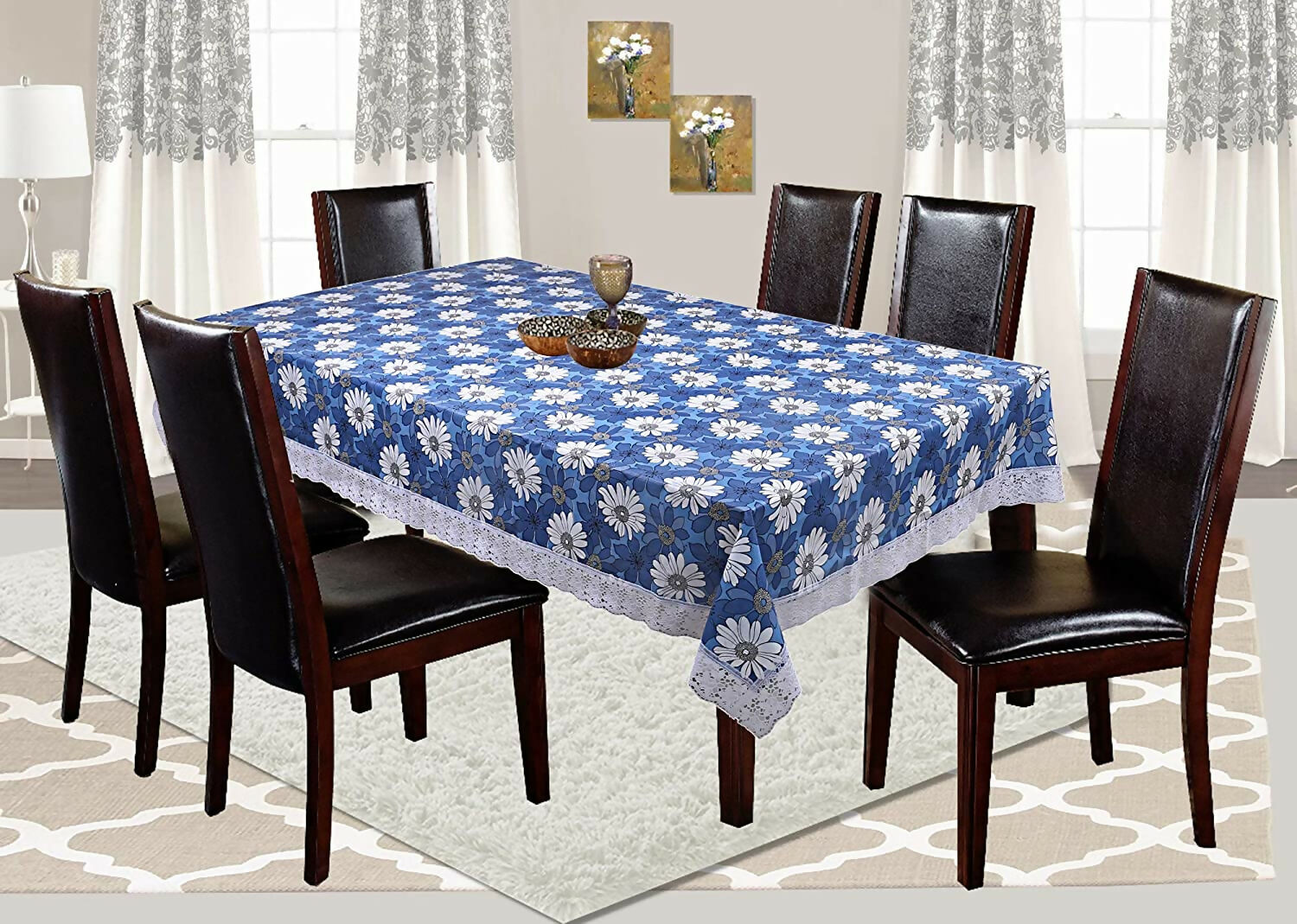 Mopak Decor 3D Printed Table Cover with Lace – Blue