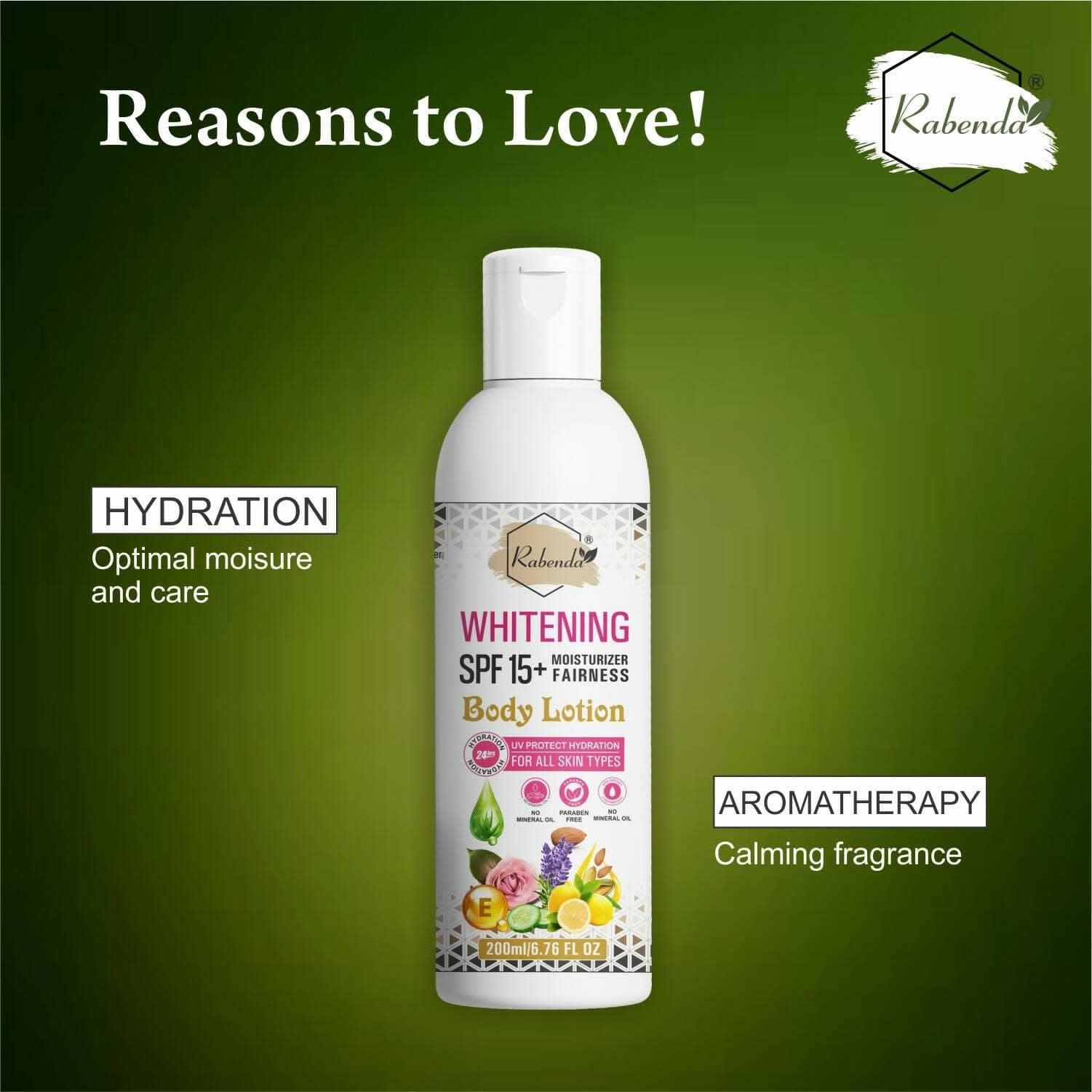 Rabenda Whitening body lotionon SPF15+ Skin Lighten & brightening cream (Pack of 2 - 200 ml)