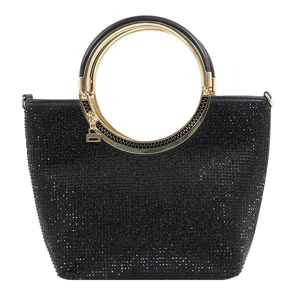 Crystal clutch handBag with Dual Gold Metal Ring Handles – Luxe Evening Bag