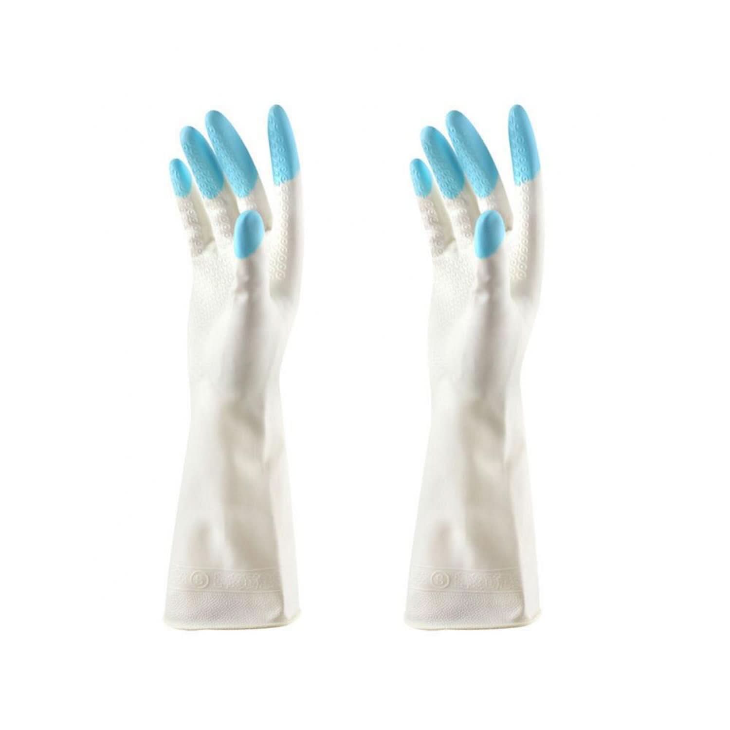 Reusable PVC Rubber Latex Cleaning Gloves – Flock Lined Elbow-Length Hand Gloves (1 Pair)