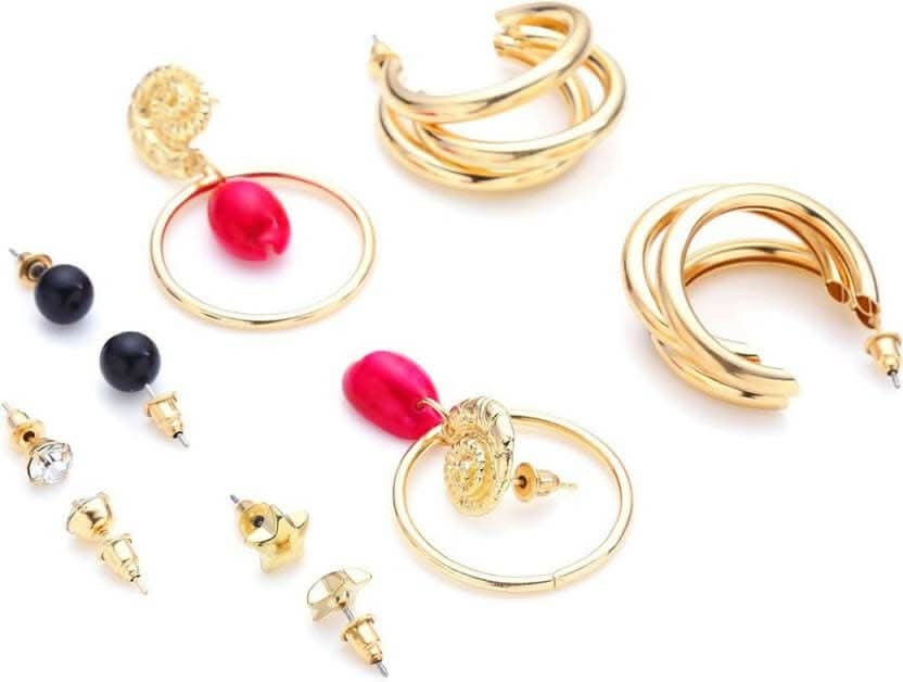 Pinapes Fashionable Metal Earrings Pink Combo Set for Women & Girls