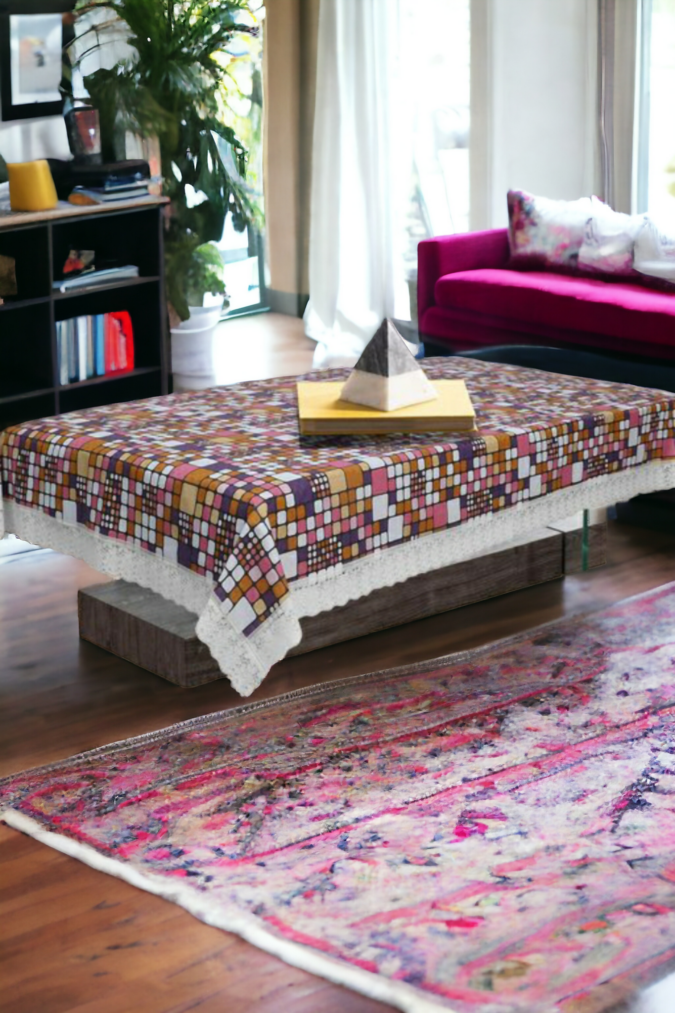 Mopak Decor Table Cover 3D 2 to 4 Seater (40*60,Red) & (60*90,Red) Classic Table Cover Printed Table Cover with Lace Centre Table Cover Rectangular Table Cover Dining table cover