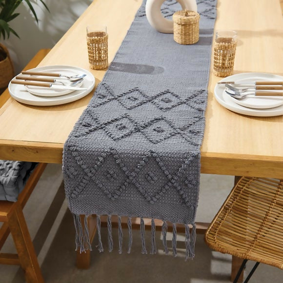 AaHo Decor Organic Cotton Table Runner 14x72 Inches Washable Linen for 4 & 6 Seater Dining, Center, and Coffee Tables(GREY)