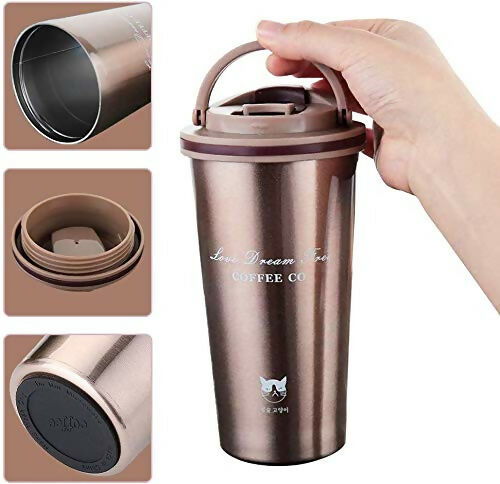 P-Plus International Coffee Tumbler (Gold, Insulated, Spill-Proof)