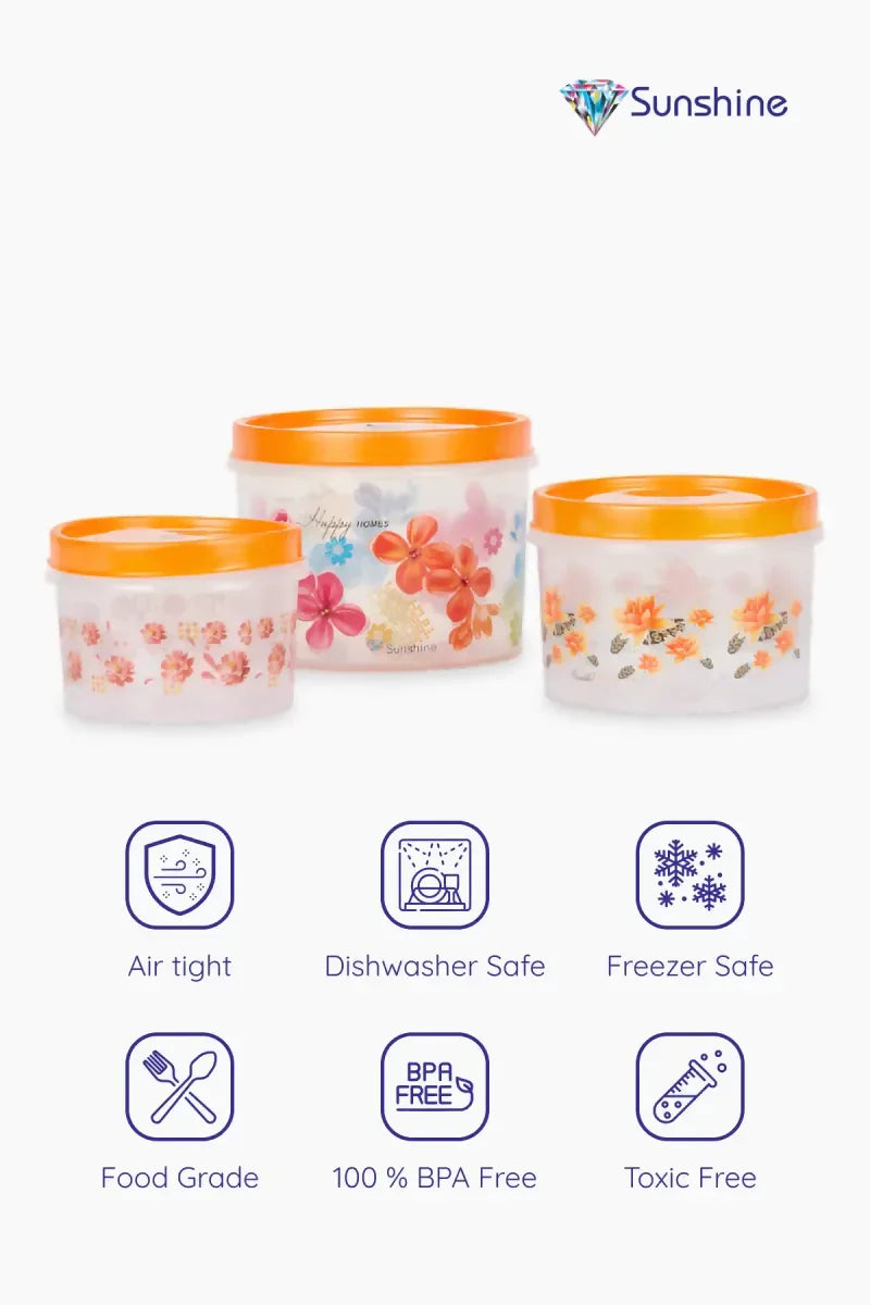 Plastic Storage Container - Printed (Sunshine)- 3 Pcs (1 LTR - 1.5 LTR - 3 LTR)
