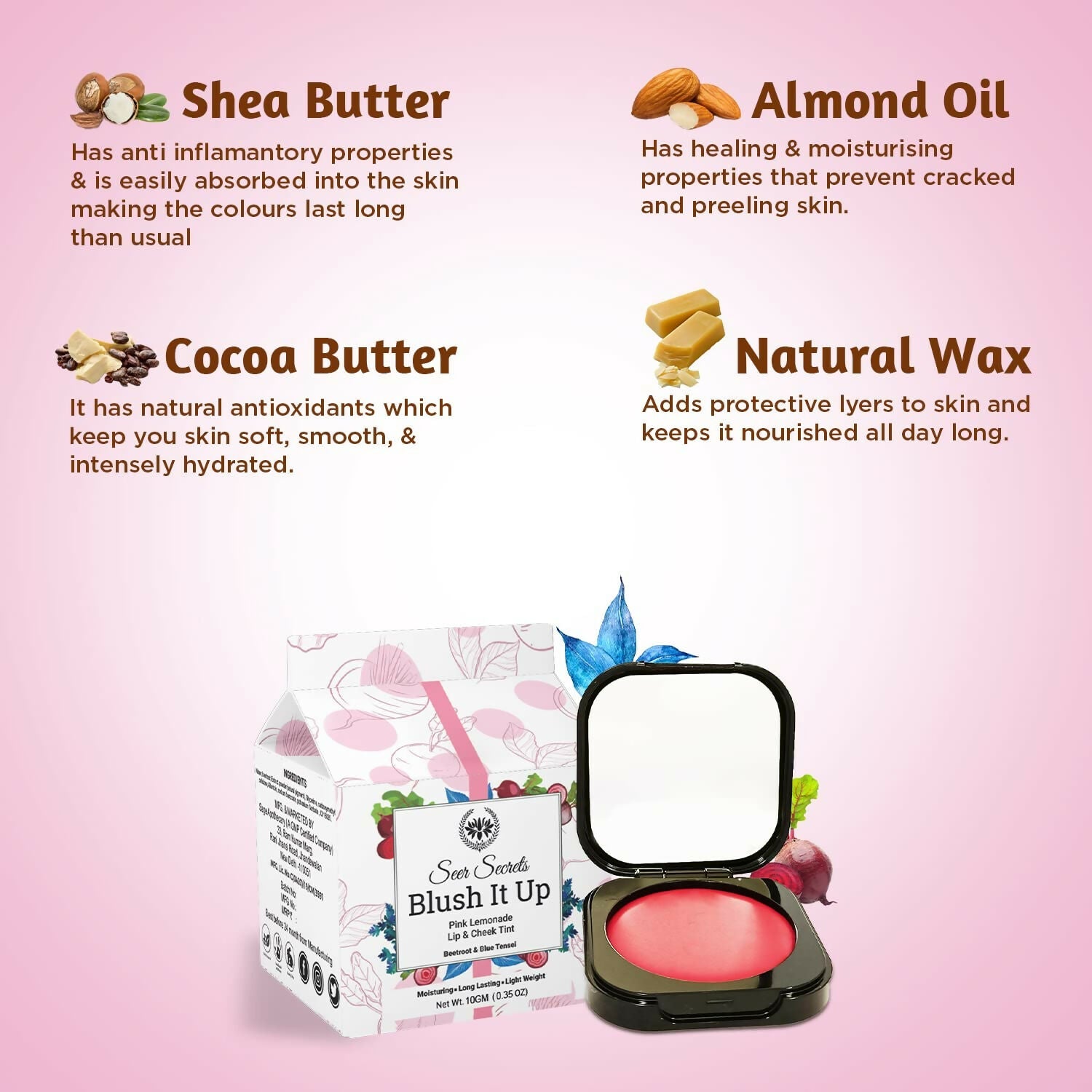 Natural Blush It Up Lip and Cheek Tint Pink Lemonade (10gm)