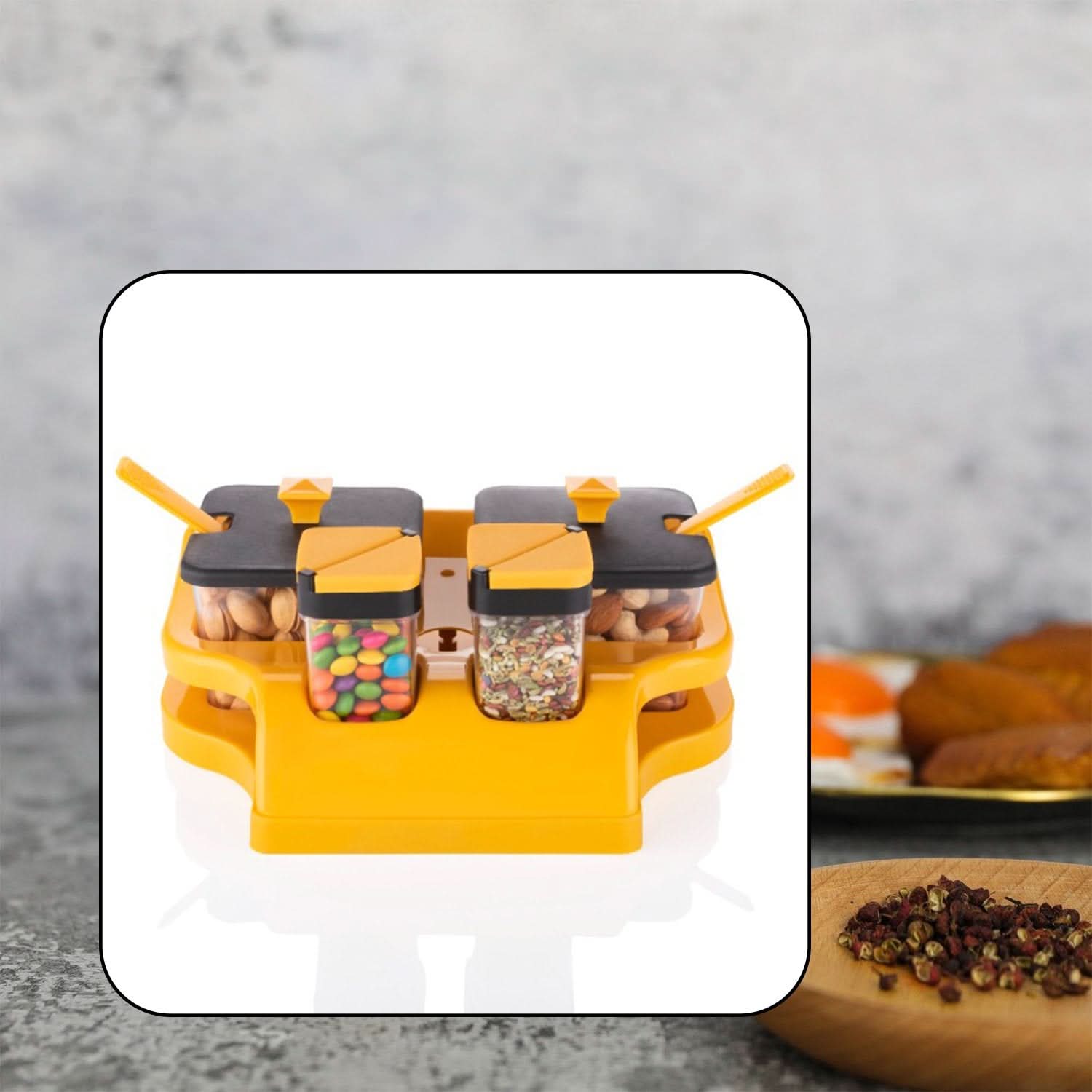 Spice & Achar Jar Set with Tray – 4 Pcs