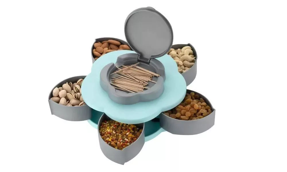 Smart Rotating Candy & Snack Storage Box – 5-Grid Petal-Shaped Organizer
